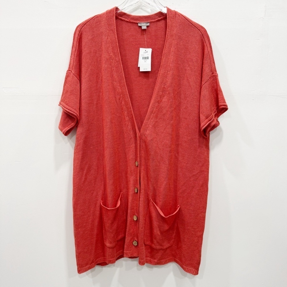 J. Jill Linen Blend Short Sleeve Knit Longline Cardigan XL New Lagenlook